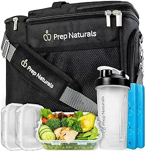  Meal Prep Lunch Bag/Box For Men, Women + 3 Large Food  Containers (45 Oz.) + 2 Big Reusable Ice Packs + Shoulder Strap + Shaker  With Storage. Insulated Lunchbox Cooler Portion